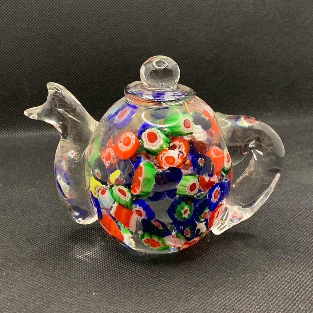Murano Millefiori Teapot Colorful Glass Vintage Paperweight. Art glass. Handmade